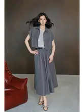 セットアップ レディース 半袖 トップス フェイクレイヤード ジャケット風 スカート シンプル きれいめ ワーク風 カジュアル 通勤 「MIUCO」