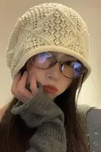 夏用 オープンワーク編みのキャップ【大きめデザイン・シンプル・女性用】