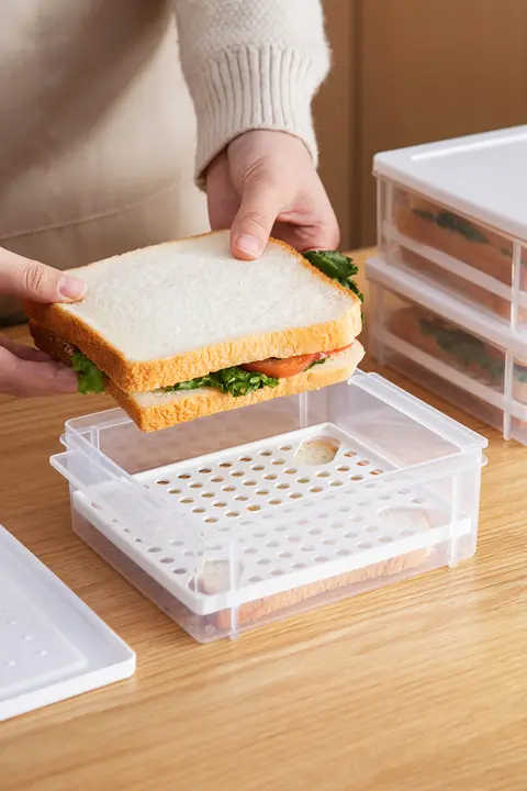 サンドイッチ持ち運び用ランチボックス【電子レンジ対応・収納便利・冷蔵庫用】