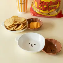 かわいいキャラクターのビションフリーゼ陶器製2区画プレート【家庭用・食器】