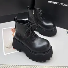 本革製 厚底レディースマーチンブーツ【クラシックデザイン・ショートブーツ・バイカースタイル】