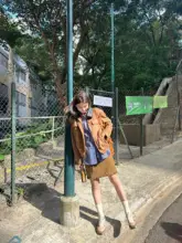 アメリカンビンテージ風フリルデザインのカジュアルスカート【環境に優しいスウェード風・春秋用】