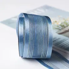 4cm 欧風ビンテージゴールドライン幅広シフォンリボン【北欧風・ブーケ包装・装飾用】