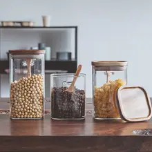 スプーン付き食品級ガラス保存容器【密閉タイプ・キッチン用・穀物・コーヒー豆・茶葉用】