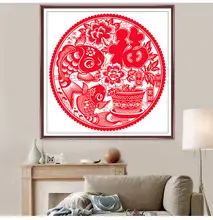 切り絵デザインの平安福魚・錦鯉の刺繍アート【中華風・手作り・リビングや玄関の装飾に最適】