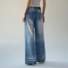 春用デザイン水洗いデニムパンツ【ワイドレッグ・ストレート】