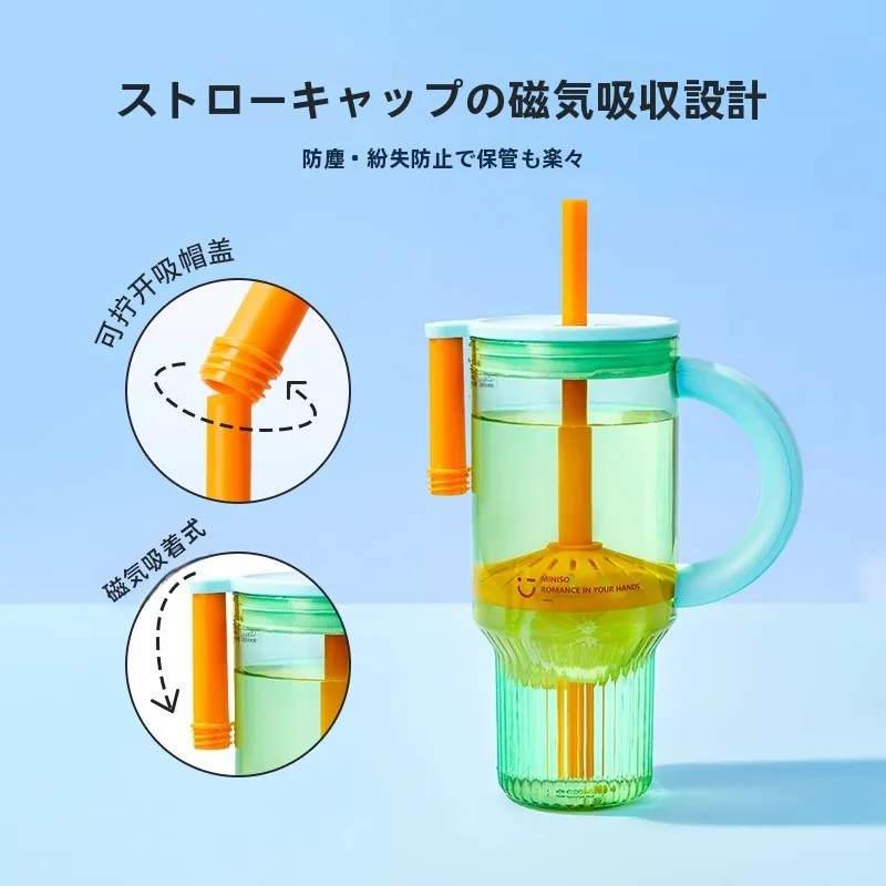 透明ストロー付きTRITAN製大容量スポーツウォーターボトル：1000mlでスポーツドリンクも対応