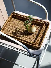 Kens 北欧スタイル シミュレーション藤製トレイ 家庭用収納バスケット【パンや果物用・スナックトレイ】