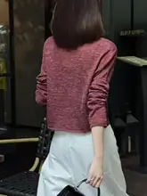 春季用 短丈ラウンドネック長袖ニットトップス【ゆったりデザイン・小柄対応・カジュアル】
