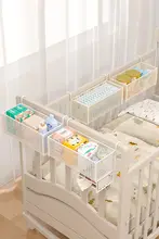 ベビーベッドサイド収納バスケット【フック式・オムツ収納ポケット付き】