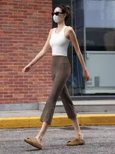 ウエストハイのフィットネスヨガパンツ【レディース・夏用・スリム・七分丈・微喇】