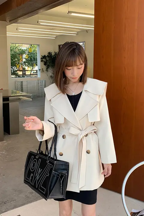 中長款 トレンチコート【女性用・ベルト付き・イギリス風・春秋用】