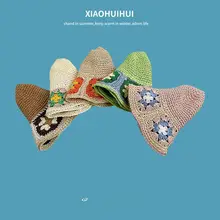 花刺繍の大きなつばの麦わら帽子【夏用・折りたたみ・ビーチリゾート対応】