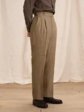 リネン製 おしゃれなチェック柄パンツ【メンズ・ナポリスタイル・クラシック】