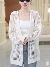 白色 シンプル 刺繍入り 長袖 ニットカーディガン【薄手・通気性・ルーズフィット】