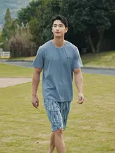 夏用コットン半袖シャツとショートパンツのルームウェア【通気性・ゆったり・外出可能】（セットアップ対応）