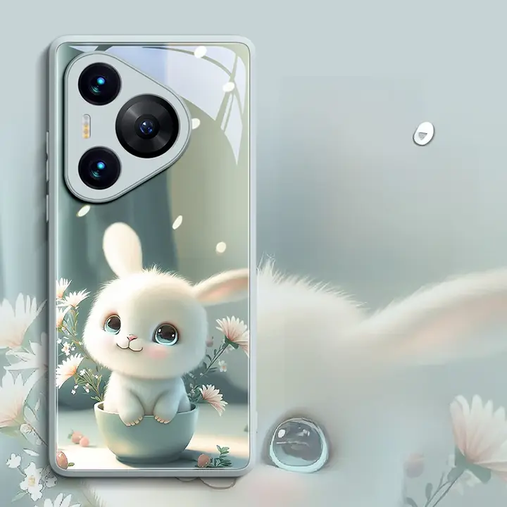 華為Pura70用スマートフォンケース【防振設計・高級感のあるウサギデザイン】