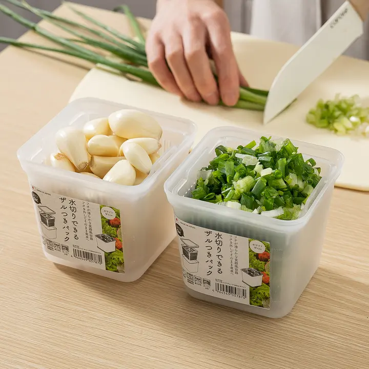 食品用青ネギ保存ボックス【水切り機能付き・冷蔵庫用・収納便利】