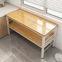 多機能キッチンワークテーブル【長方形・二段式・電子レンジやカット作業に最適】