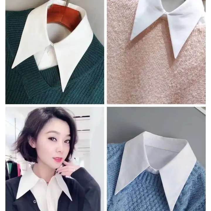 コーディネートしやすい大きな尖ったカラーの女性用シャツ型装飾襟【耐皱・お手入れ簡単】