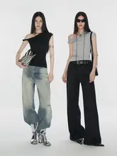 花柄グレーの斜め肩口ねじりTシャツ【女性用・ウエストシェイプ・夏用】