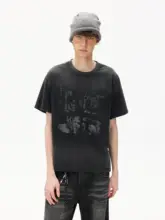 ヴィンテージ風ウォッシュドプリントTシャツ【男女兼用・カジュアルスタイル・純綿】