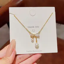 バロックパールネックレス【リボンデザイン・チタン鋼・カラー落ちない】