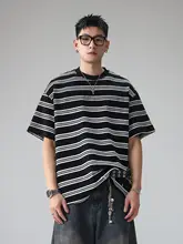 半袖Tシャツ メンズ クルーネック ストライプ柄 ルーズ オーバーサイズ ストリート 上品 夏