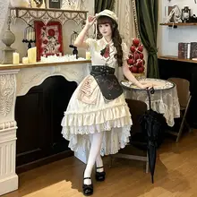 ワンピース レディース ロリータ スチームパンク ウエストコルセット ブリティッシュ カレッジ風 クラシカル ガーリー