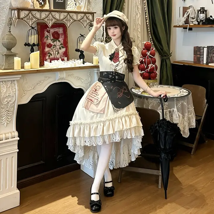 ワンピース レディース ロリータ スチームパンク ウエストコルセット ブリティッシュ カレッジ風 クラシカル ガーリー