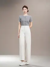 高級感あるミルクホワイトのスリムワイドパンツ【ハイウエスト・レディース用・トレンドデザイン】