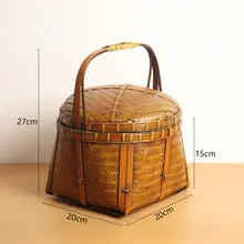 アンティーク風 竹編み炭入れ【蓋付き・持ち運び便利・アウトドア用】