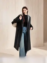 フード付き グレーのウール混ロングコート【冬用・ゆったりシルエット・二重仕立て】
