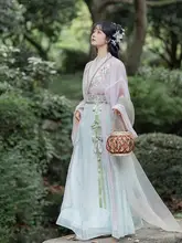 国風刺繍デザインの漢服【春夏用・ウエスト切替・花柄】（セットアップ対応）