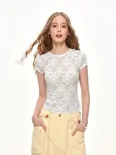 レースデザインのショートTシャツ【女性用・フィット感・夏用・ルーズスタイル】