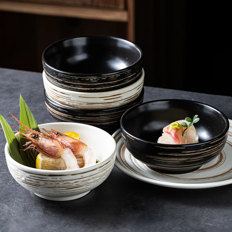 和風レトロ陶器製ご飯茶碗【家庭用・スープボウル・朝食用・小粥碗】（セットアップ対応）