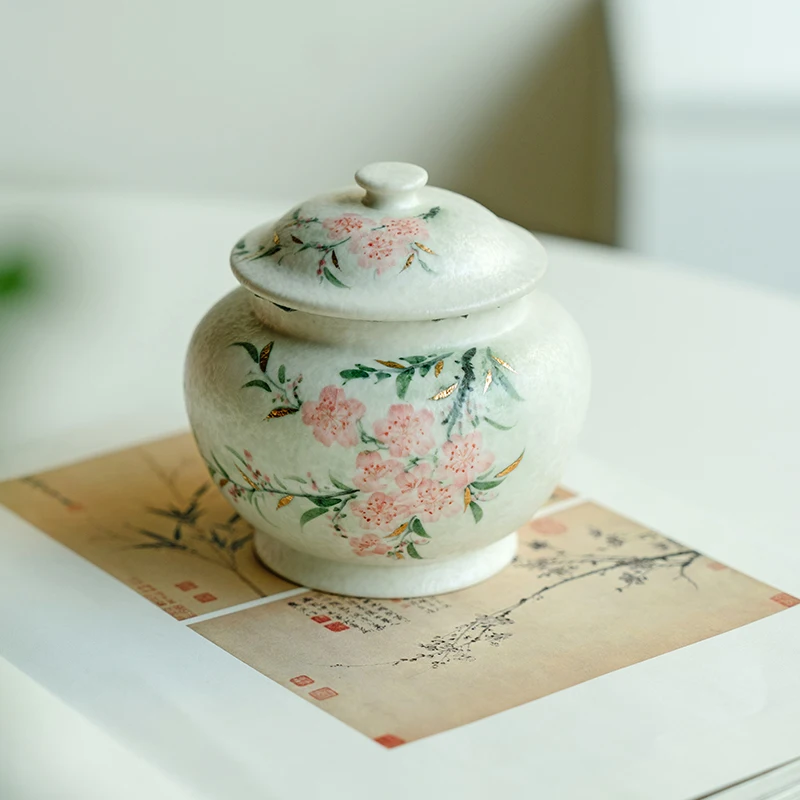 手描き桃花デザインの陶器製ストレージ容器：100均キャニスターとの比較と実用性解析