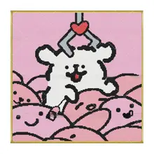 ラインデザインの小犬 刺繍作品【子供部屋向け・可愛いアート】（セットアップ対応）