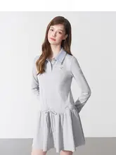 シャツワンピース レディース フェイクレイヤード ポロ 長袖 プリーツ ルーズ 知的 ナーディールック 春