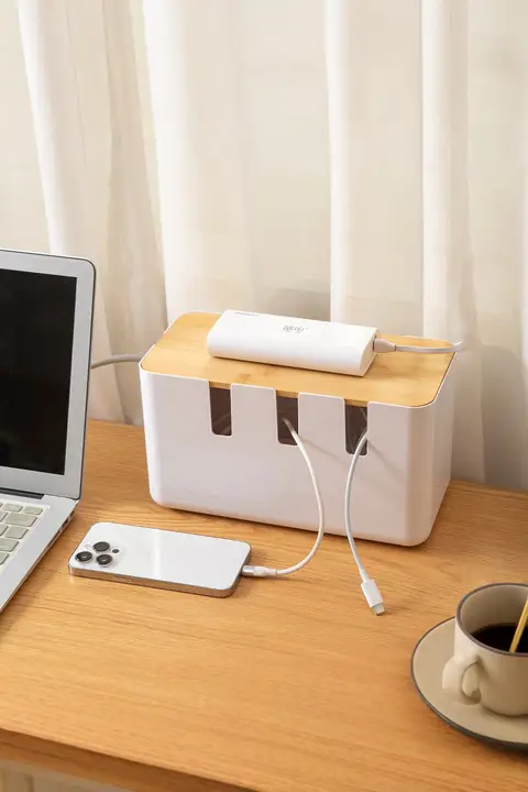 デスクトップ用電源タップ収納ボックス【充電器・電源ケーブル整理・データケーブルハブ】