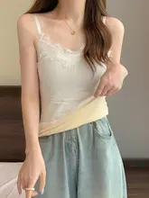 白色Vネックレースキャミソール【冬用・フリース裏地・保温・インナー】