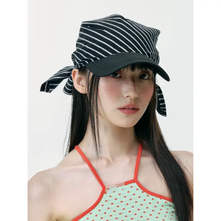 小顔効果抜群のストライプバンダナキャップ【夏用・日焼け防止・ソフトピーク】