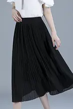 ブラックのプリーツロングスカート【夏用・ハイウエスト・体型カバー】（セットアップ対応）
