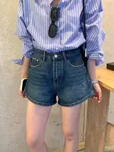 ハイウエストデニムショートパンツ【韓国風・レトロデザイン・春夏用】（セットアップ対応）
