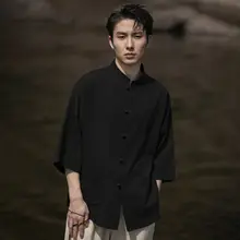 夏用リネン半袖中山シャツ【カジュアル・男士・薄手】