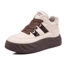 真皮加绒の冬用ブーツ【韓国風・厚底・温かい・高トップ】