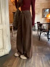 カフェカラーのワイドレッグデニムパンツ【ハイウエスト・フィット・トレンド】（セットアップ対応）