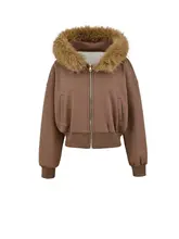 フード付き取り外し可能なファーの裏起毛パーカー【女性用・ショート丈・ジッパータイプ】