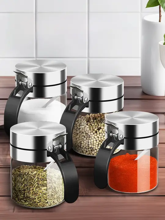 高級ガラス製調味料ボトル【ステンレス容器・キッチン用・塩入れ・調味料入れ】（セットアップ対応）