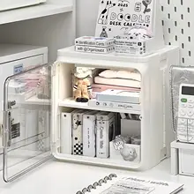 おしゃれなデスク用文具収納ボックス【扉付き・学生向け・デスクトップ用】